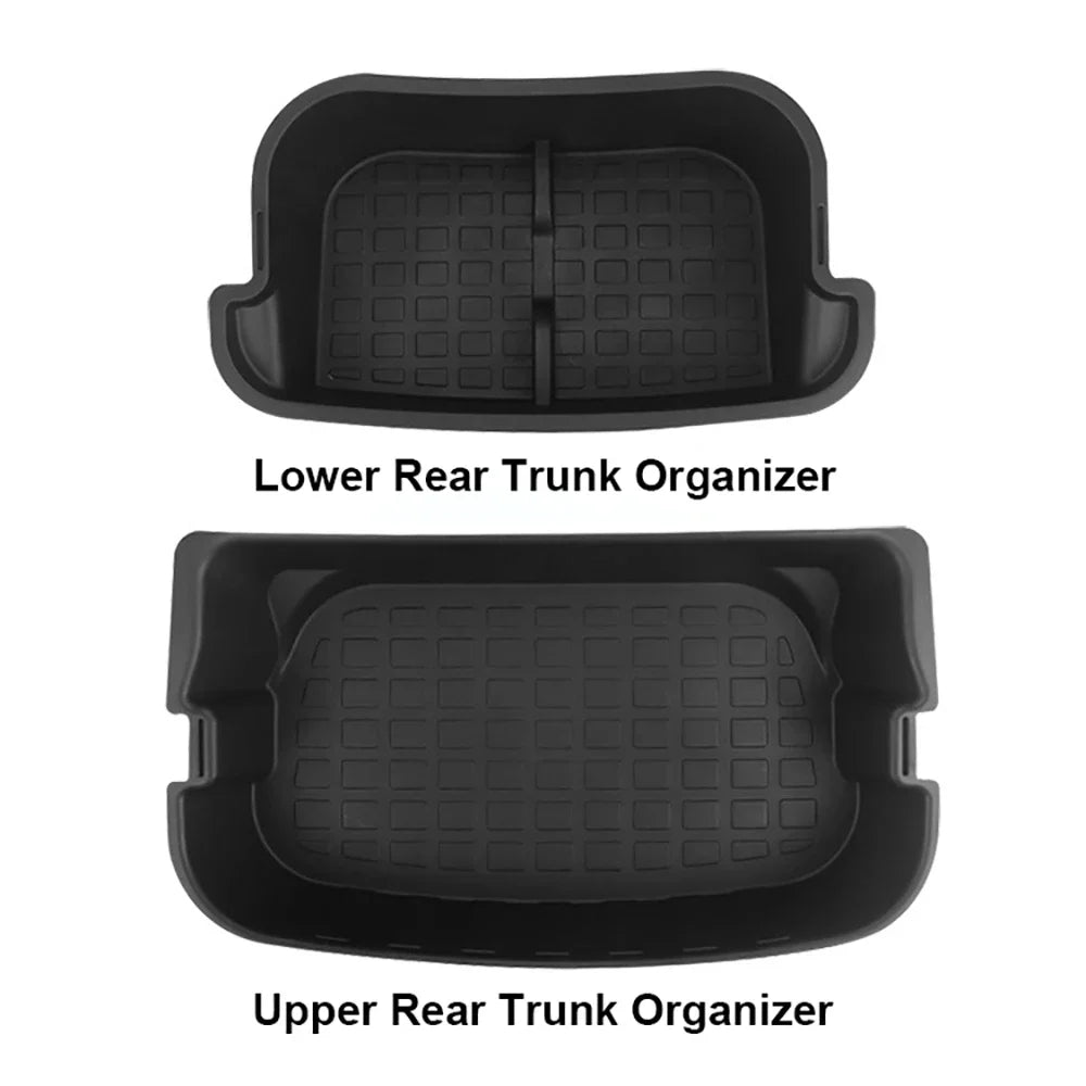 Frunk Storage Organizer Tray Rear Trunk Upper and Lower Rear Storage Bins Boxes for Tesla Model Y 2020-2024 Accessories