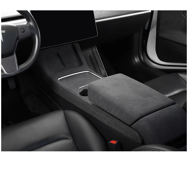 For Tesla Model Y Interior Decor Modify Center Console Suede Fabrics Wrap kit Armrest /Airco Outlet & Seatback Anti-Kick Cover