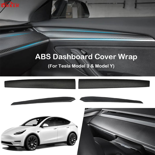 Dashboard Cover Door Trim Panel Caps for Tesla Model 3 Y Interior Front Carbon Fiber ABS Trims Patch Cover Decoration Sticker