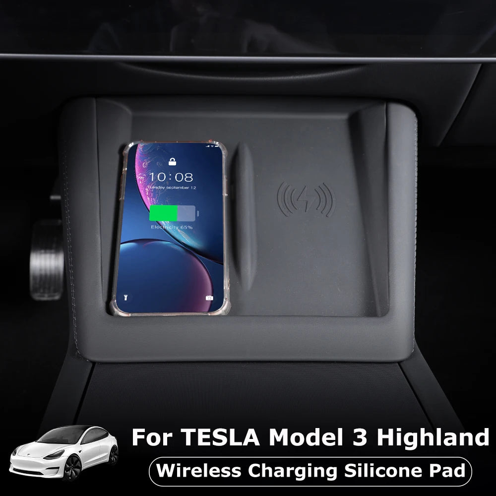 For Tesla Model 3 Highland 2024 Silicone Wireless Charging Pad Charger Protect Cover Car Accessories Non-Slip Dust-Proof Mat