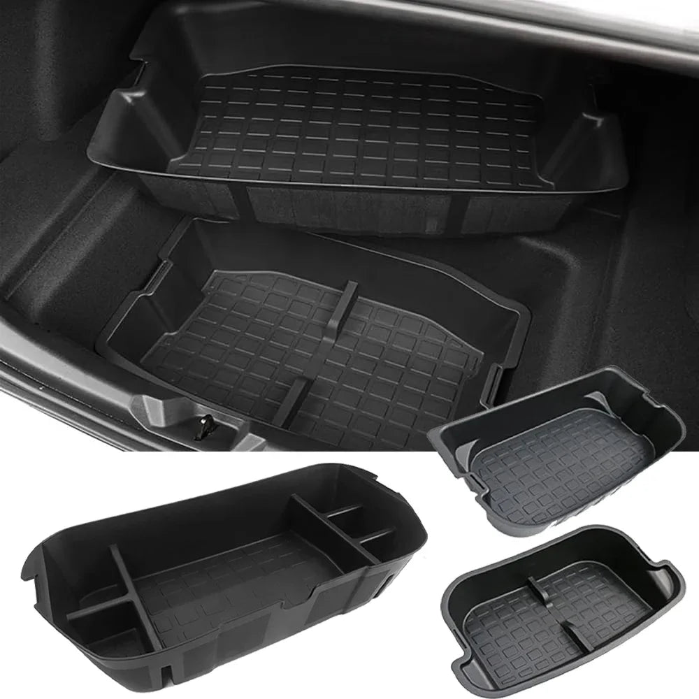 Frunk Storage Organizer Tray Rear Trunk Upper and Lower Rear Storage Bins Boxes for Tesla Model Y 2020-2024 Accessories