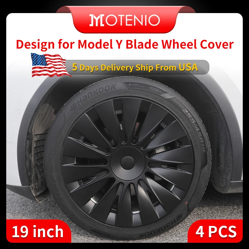 4PCS for TESLA Model Y Vehicle Full Coverage Blade Wheel Cover Cap 19 Inches Hubcaps  Automobile Replacement Accessories