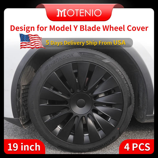 4PCS for TESLA Model Y Vehicle Full Coverage Blade Wheel Cover Cap 19 Inches Hubcaps  Automobile Replacement Accessories