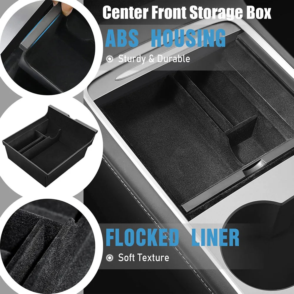 For Tesla Model 3 2022 Model Y 2023 Storage Box Center Armrest Hidden Box Cup Holder Interior Organizer Car Accessories