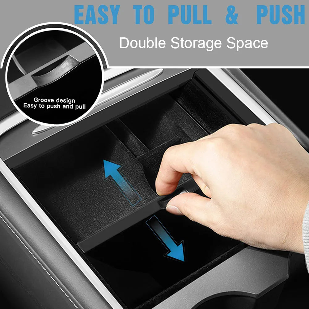 For Tesla Model 3 2022 Model Y 2023 Storage Box Center Armrest Hidden Box Cup Holder Interior Organizer Car Accessories