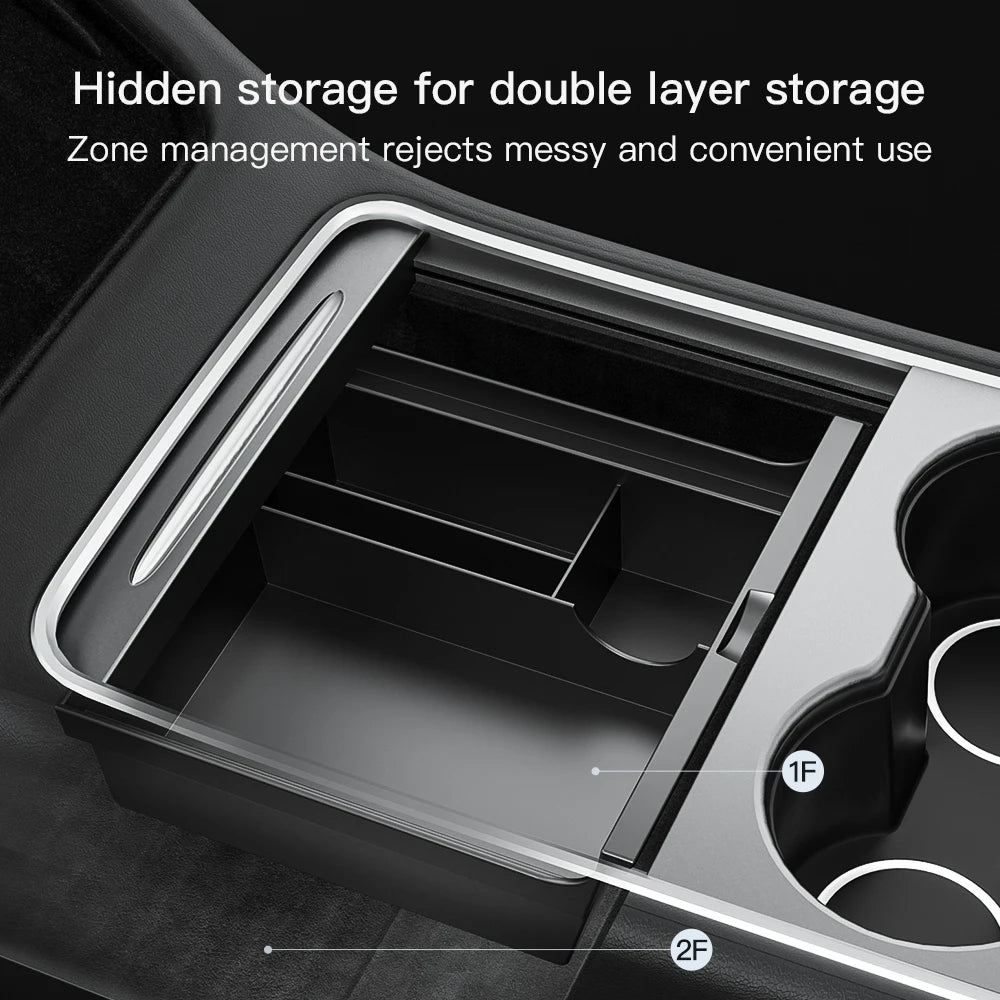 For Tesla Model 3 Model Y 2023 2022 Storage Box Central Armrest Center Console Cup Holder Organizer Car Accessories