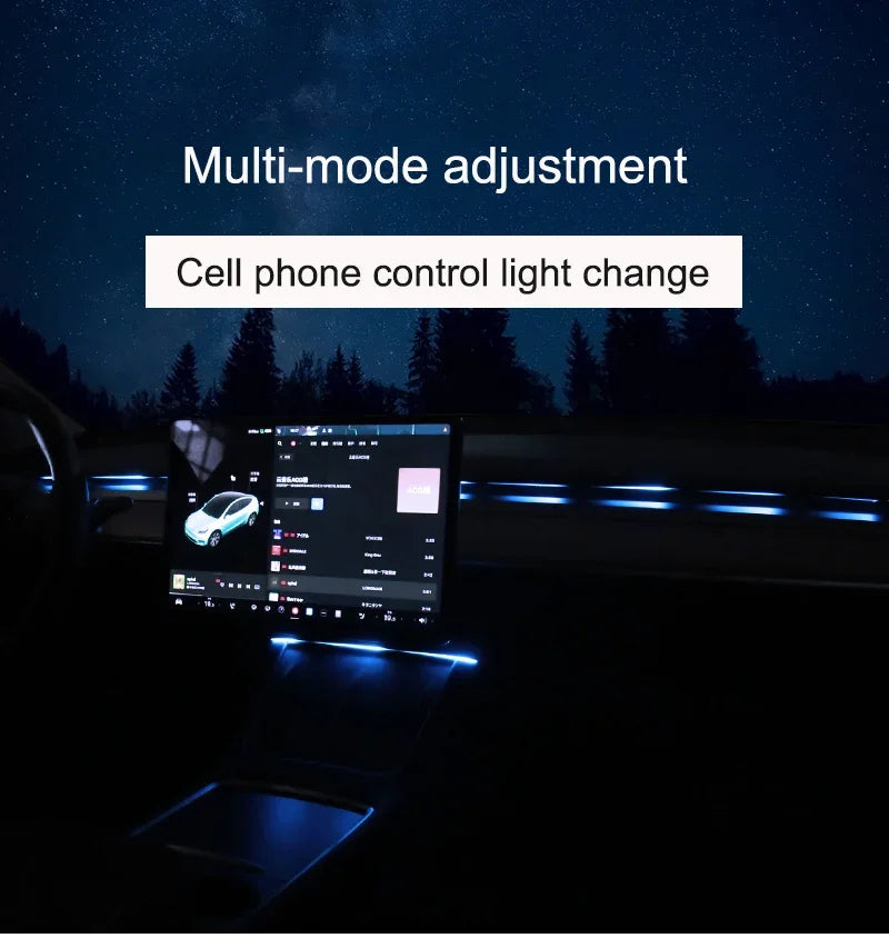 For Tesla Model 3/Y 2017-2023 Streaming Ambient Light Dashboard Flow Light Remote/APP Control USB Ambient Strip Lamp Decoration